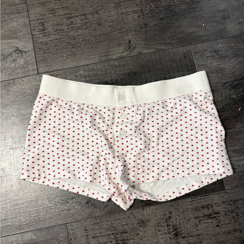 Brandy Melville White Boyshorts with Red Heart Print